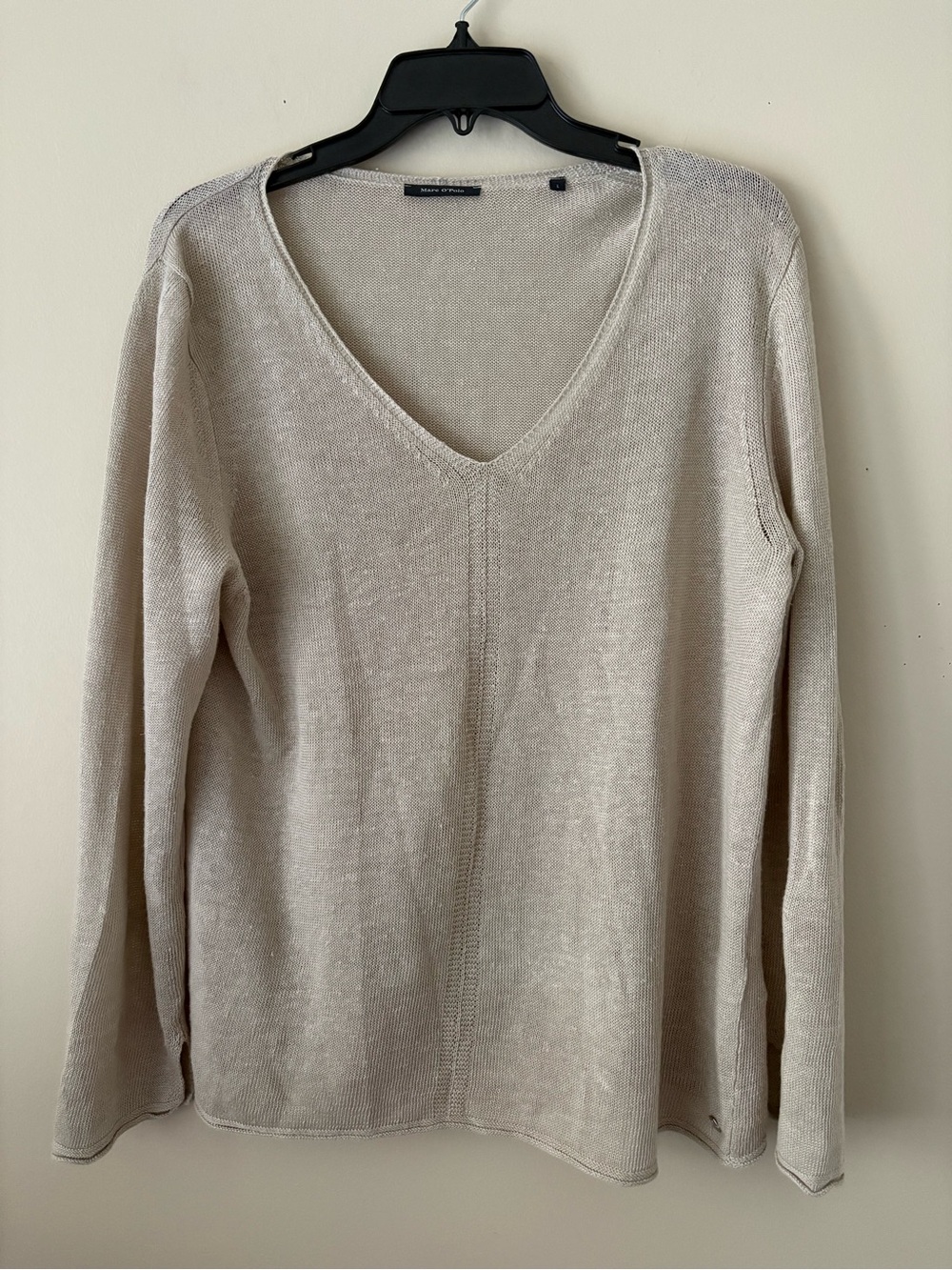 Marc O’Polo V-Neck Lightweight Tan Linen Sweater SZ. L Good Condition
